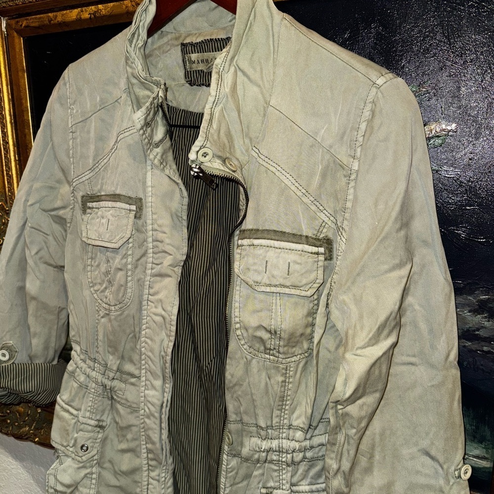 Marrakech Anthropologie Green Utility Women’s Jacket Military Roll Tabs Size S